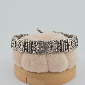 BRIGHTON "Manzanita" Bracelet Interlocking Heart Link Ornate Silver Plate 7.75"